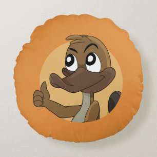 Platypus giving thumbs up cartoon round pillow