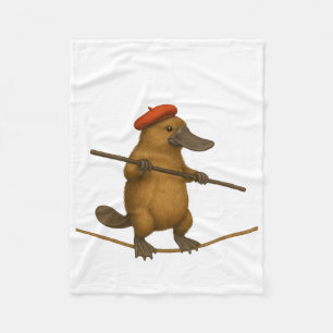 Platypus on a tightrope - add YOUR text. Fleece Blanket