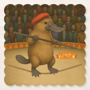 Platypus on a tightrope paper coaster