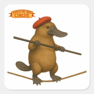 Platypus on a tightrope square sticker
