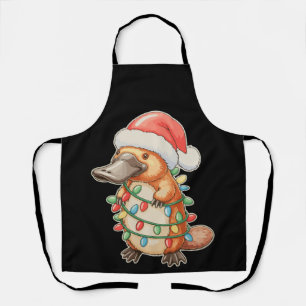 Platypus Santa Hat Christmas Lights Present Xmas Apron