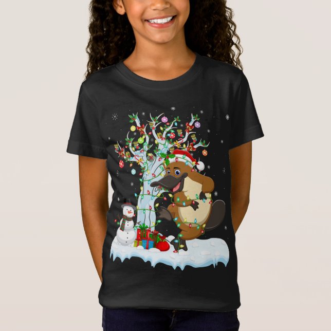 Platypus Xmas Tree Lighting Santa Hat Platypus Chr T-Shirt (Front)