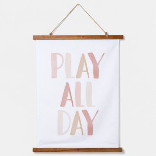 Play All Day Pink Neutral Girls Room Decor Hanging Tapestry