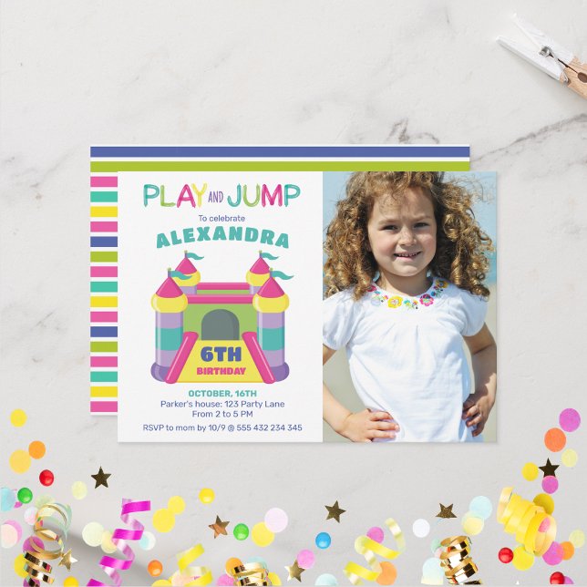 Play and jump pink photo invitation (Creator Uploaded)