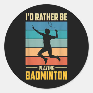 Play Badminton Shuttle Retro Badminton Player Game Classic Round Sticker