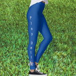 Play Ball Baseball Sporty Blue Leggings<br><div class="desc">Blue Play Ball leggings with two impressions of white basbaseballs with red stitching are fun and flirty leggings.  These chic sports themed leggings can be customised in different base colours and the Text of these sporty leggings can be personalised to suit your style. Have fun and Let's Play Ball!</div>