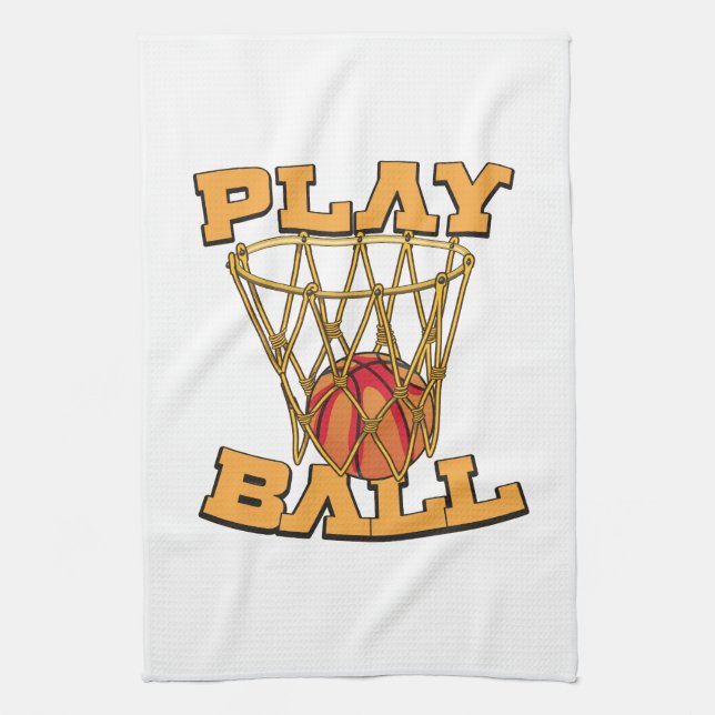 Play Ball Basketball. Tea Towel (Vertical)