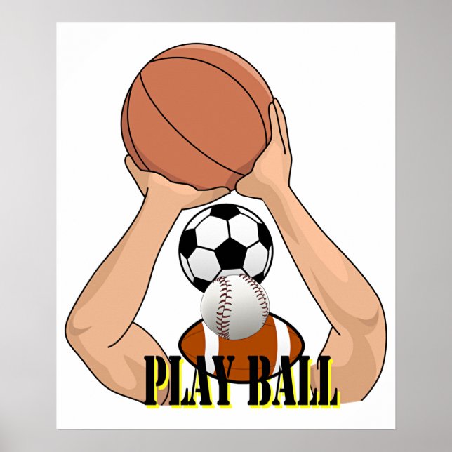 Play Ball Sports Games Cartoon Art Poster (Front)