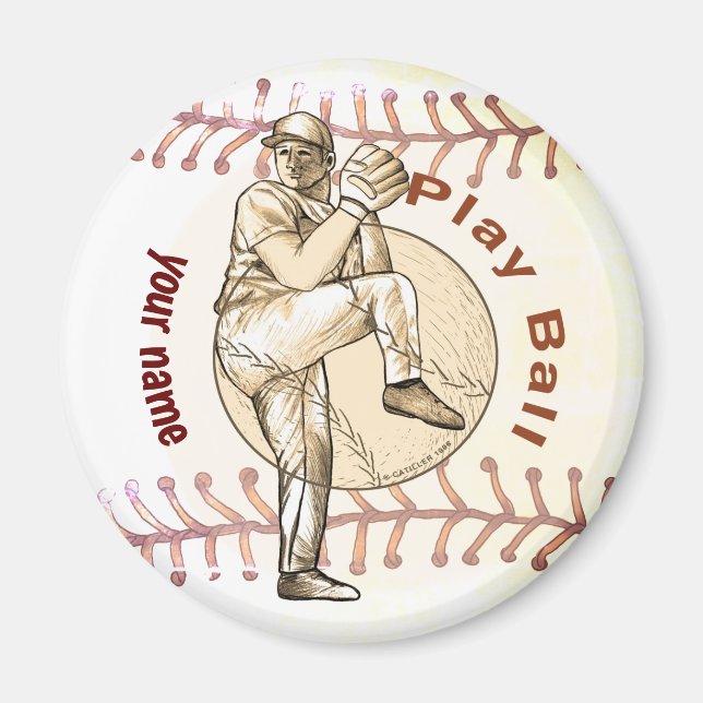Play Baseball Pitcher Magnet (Front)