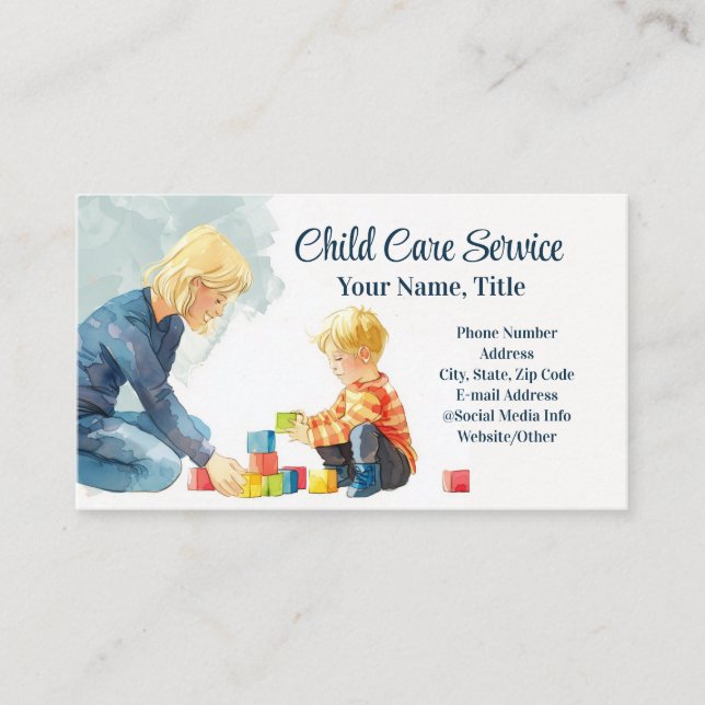 Play Blocks Teacher Babysitter Childcare Therapist Business Card (Front)
