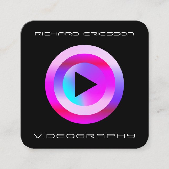 Play button modern futuristic  square business car square business card (Front)