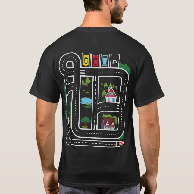 Play Cars On Dad's Back Mat Road Car Race Track T-Shirt (Back)