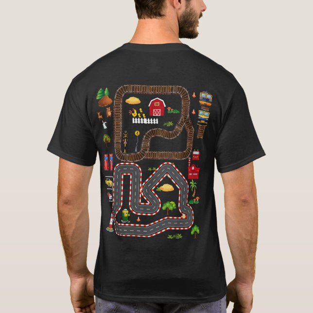 Play Cars On Dad's Back Mat Road Car Race Track T-Shirt (Back)