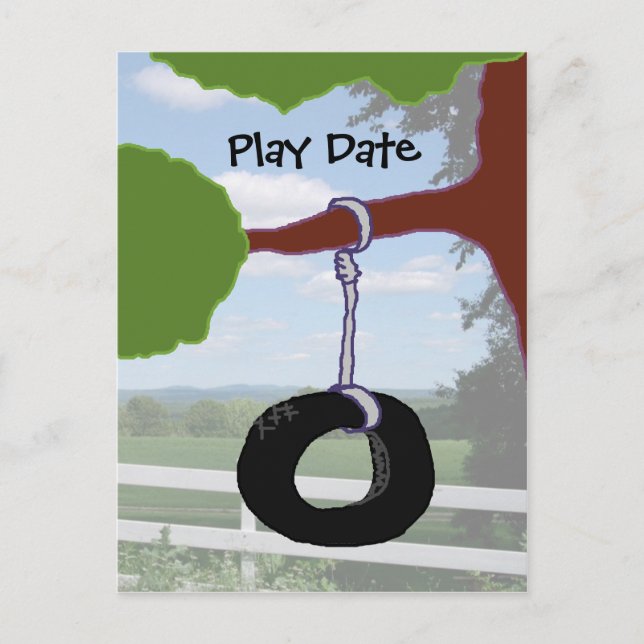 Play Date Tire Swing Invitation Postcard (Front)