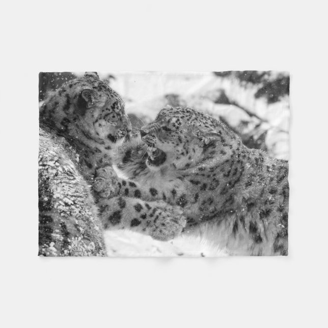 Play-Fighting Snow Leopard Brothers Fleece Blanket (Front (Horizontal))