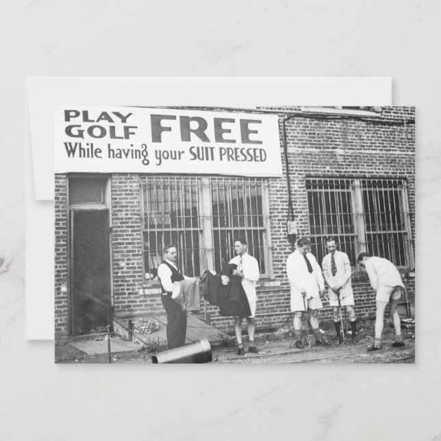 Play Golf Free (While Having Your Suit Pressed) Invitation (Front)