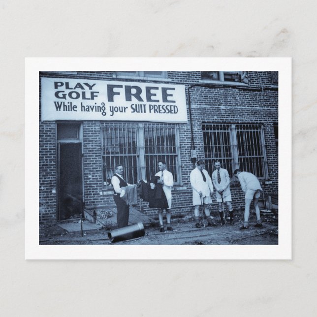 Play Golf Free (While Having Your Suit Pressed) Postcard (Front)
