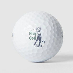 Play Golf Retro Golfer Monogrammed Balls