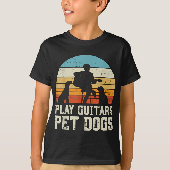 Play Guitars Pet Dog Retro Music Guitarist Animal  T-Shirt (Front)