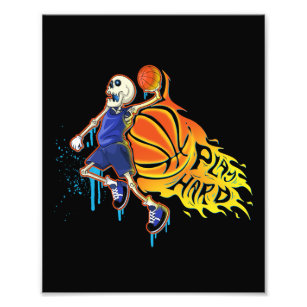 Play Hard Retro Slam Dunk Skull Basketball Photo Print