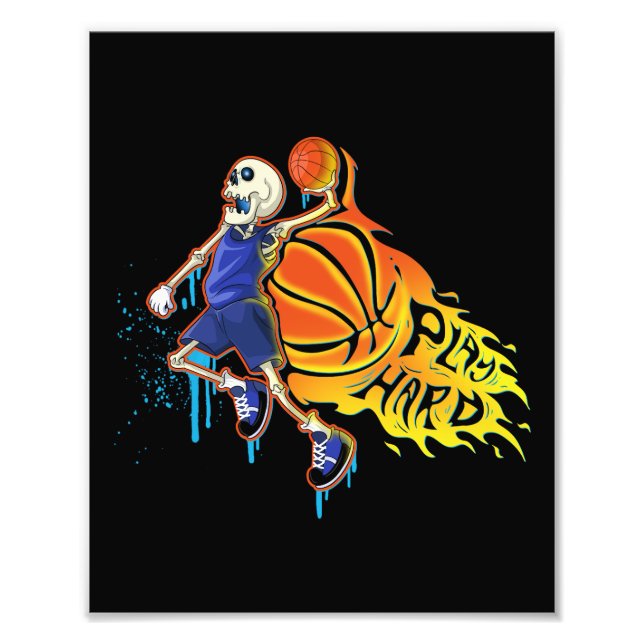Play Hard Retro Slam Dunk Skull Basketball Photo Print (Front)