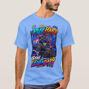 Play Hard Stay Legendary Gamer Gaming Esports Neon T-Shirt
