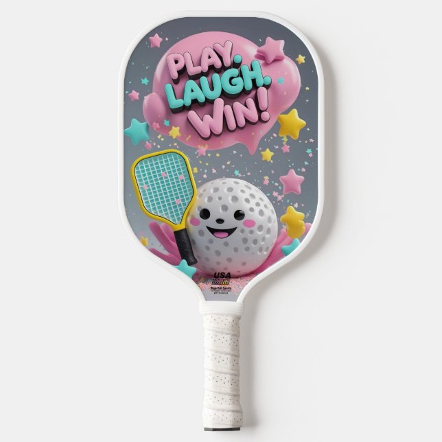 Play. Laugh. Win! – Minimal Kawaii Pickleball Padd Paddle (Front)