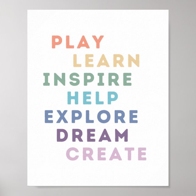 Play, Learn, Inspire, Help, Explore, Dream, Create Poster (Front)