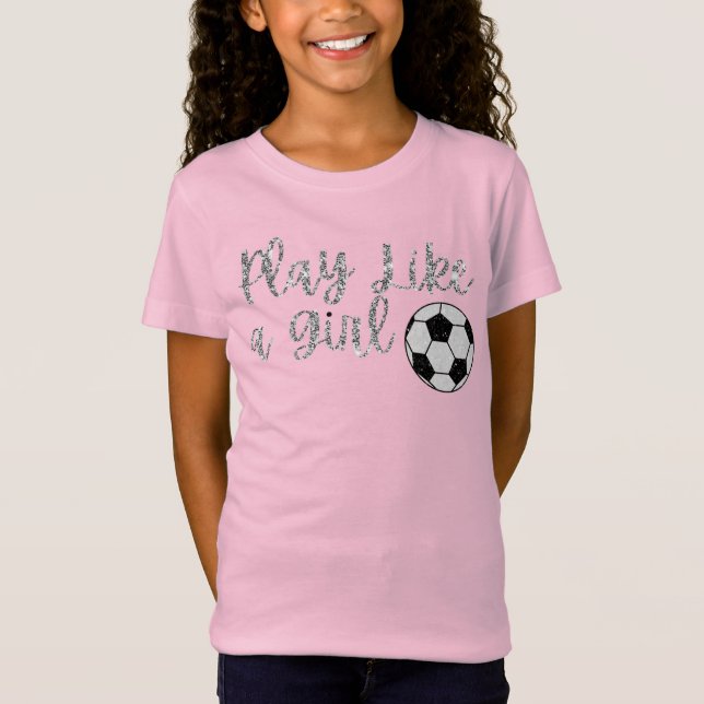 Play Like a Girl Soccer Ball Glitter T-Shirt (Front)