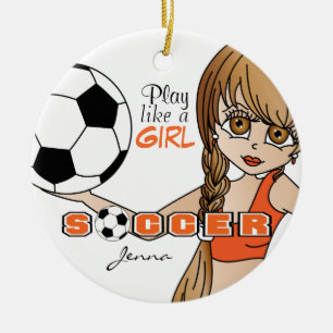 Play Like A Girl Soccer Orange Ceramic Tree Decoration