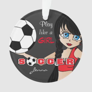 Play Like A Girl Soccer Red and Black Ornament