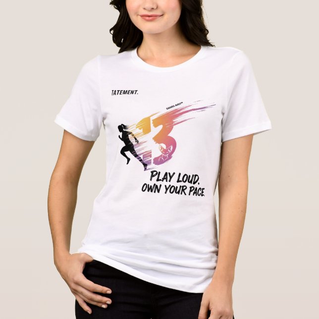 Play Loud—Own Your Pace 13 Runner & Fox Tri-Blend Shirt (Front)