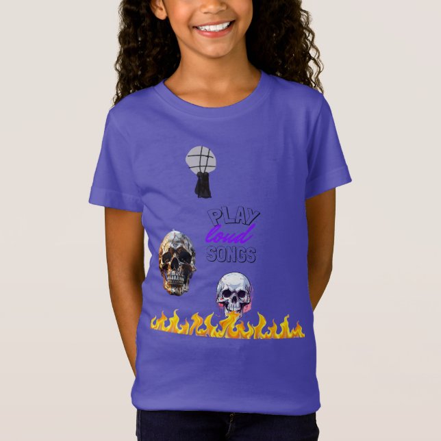 Play Loud Songs Skull Flame Purple Kids T-Shirt (Front)