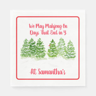 Play MAHJONG Watercolor Winter Trees PERSONALIZE Napkin