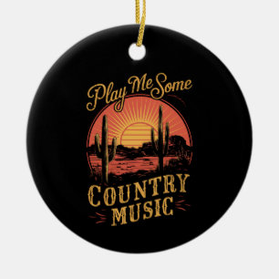 Play Me Some Country Music Western Cowboy Vintage Ceramic Tree Decoration