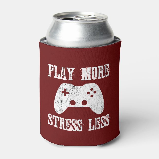 Play More Stress Less Video Game Can Cooler (Can Front)