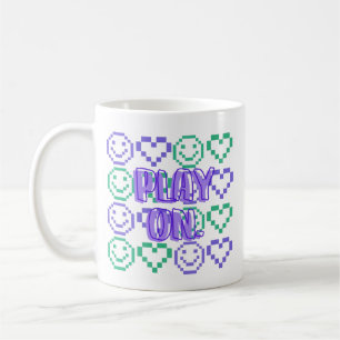 Play On & Gaming Style Pixelated Elements Coffee Mug