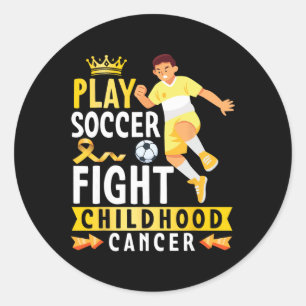 Play Soccer Fight Childhood Cancer Gold Ribbon Awa Classic Round Sticker