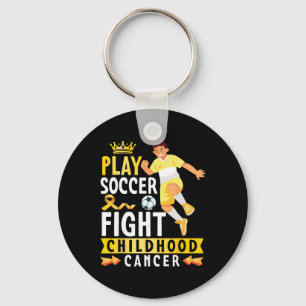 Play Soccer Fight Childhood Cancer Gold Ribbon Awa Key Ring