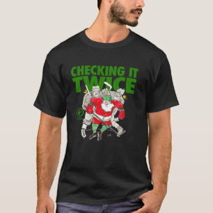 Play Strong Santa Checking It Twice Hockey T-Shirt
