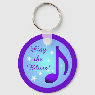 Play the Blues Purple Blue Note Circle Stars Key Ring