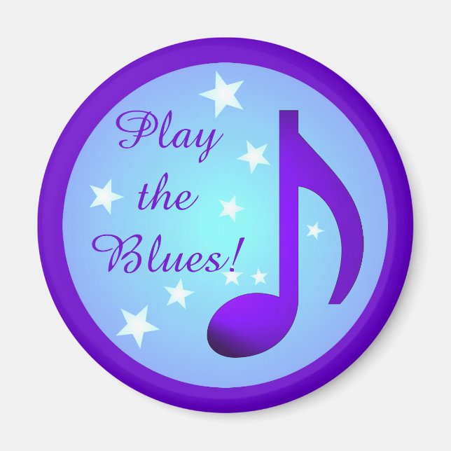 Play the Blues Purple Blue Note Circle Stars Magnet (Front)