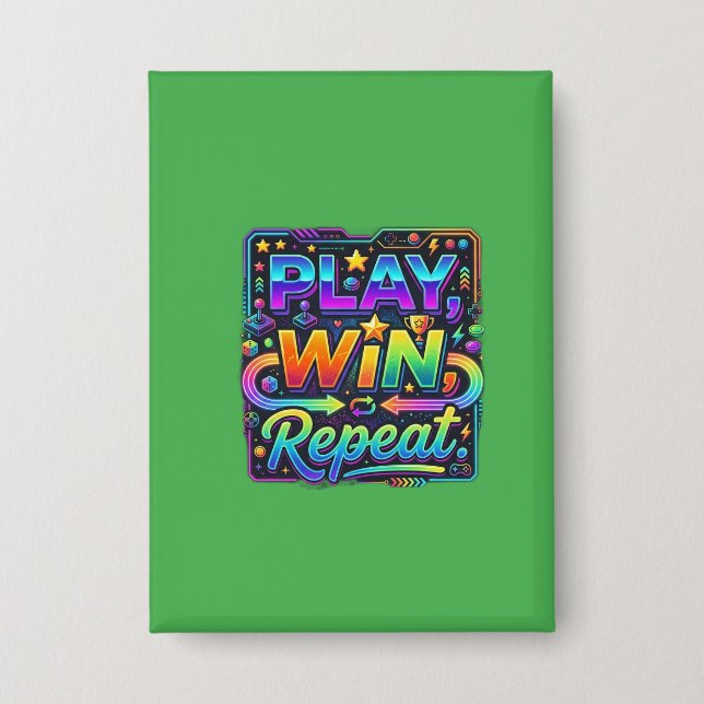 Play, Win, Repeat Gaming Graphic T-Shirt (Front)
