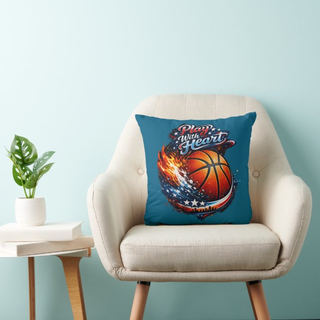 Play With Heart Basketball Motivational Throw Pill Cushion (Chair)