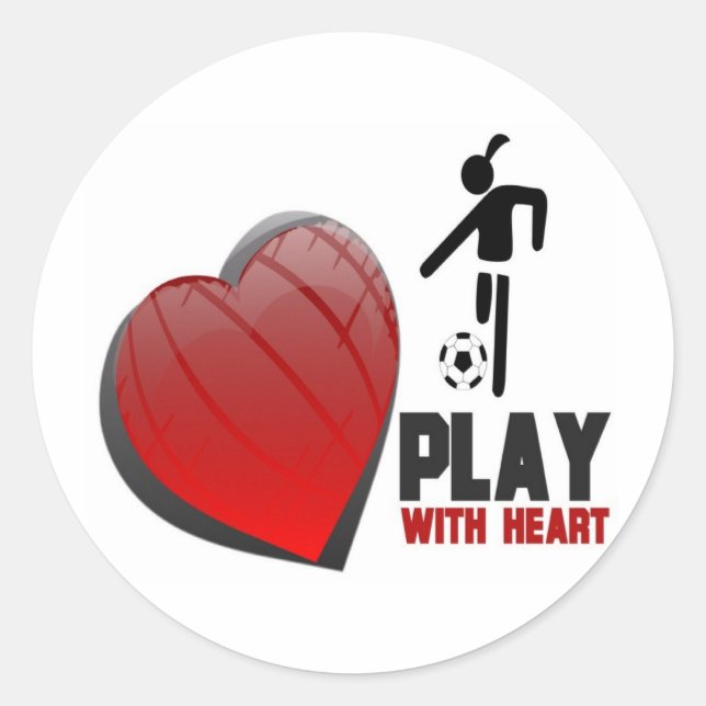 PLAY WITH HEART GIRL'S SOCCER CLASSIC ROUND STICKER (Front)