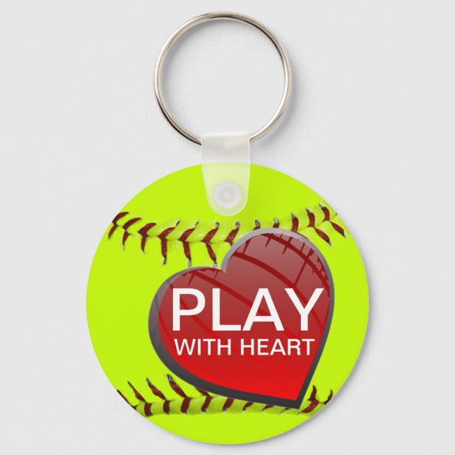 Play With Heart Softball Keychain (Front)