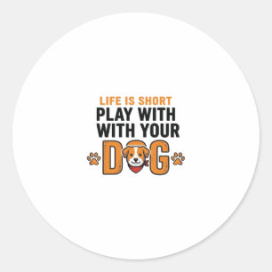 Play With Your Dog Funny Vintage Engraving Design_ Classic Round Sticker