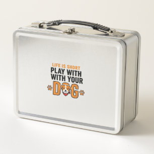 Play With Your Dog Funny Vintage Engraving Design_ Metal Lunch Box