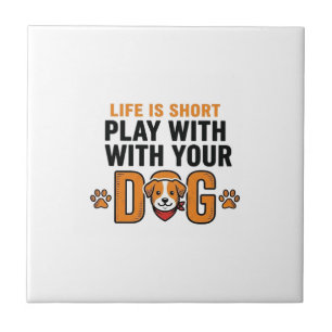 Play With Your Dog Funny Vintage Engraving Design_ Tile