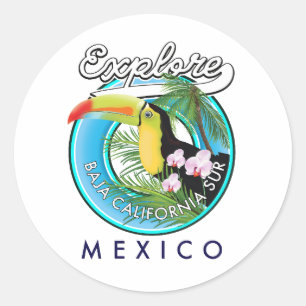Playa Balandra Mexico retro logo Classic Round Sti Sticker